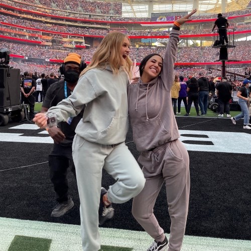 Kari Wilhelm and Emma Lee performed during the Super Bowl LVI halftime show 
